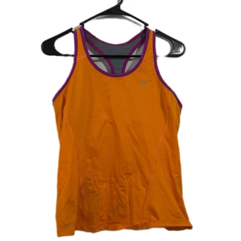 Nike Orange Fitted Tank Top with‎ Purple Trim